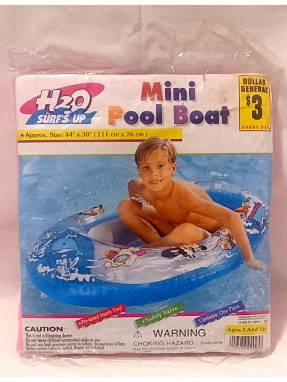 Vintage New H2O Surfs Up Kids Inflatable PINK Mini Pool Boat 44"x30" Water Raft